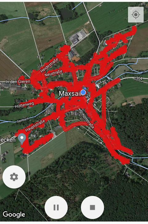 Aufgezeichnete Verteilroute in Maxsain